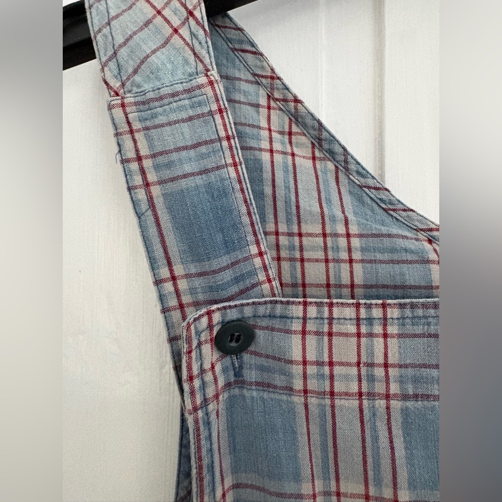 Vintage Compagnie Internationale Express Cotton Plaid Pinafore Dress M Red Blue - Picture 10 of 12